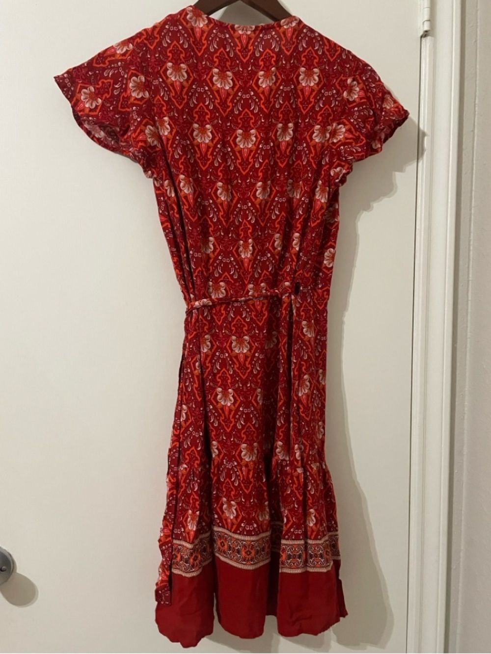 R.Vivimos Red Boho Floral Wrap Mini Dress Short Sleeve S - Picture 3 of 6